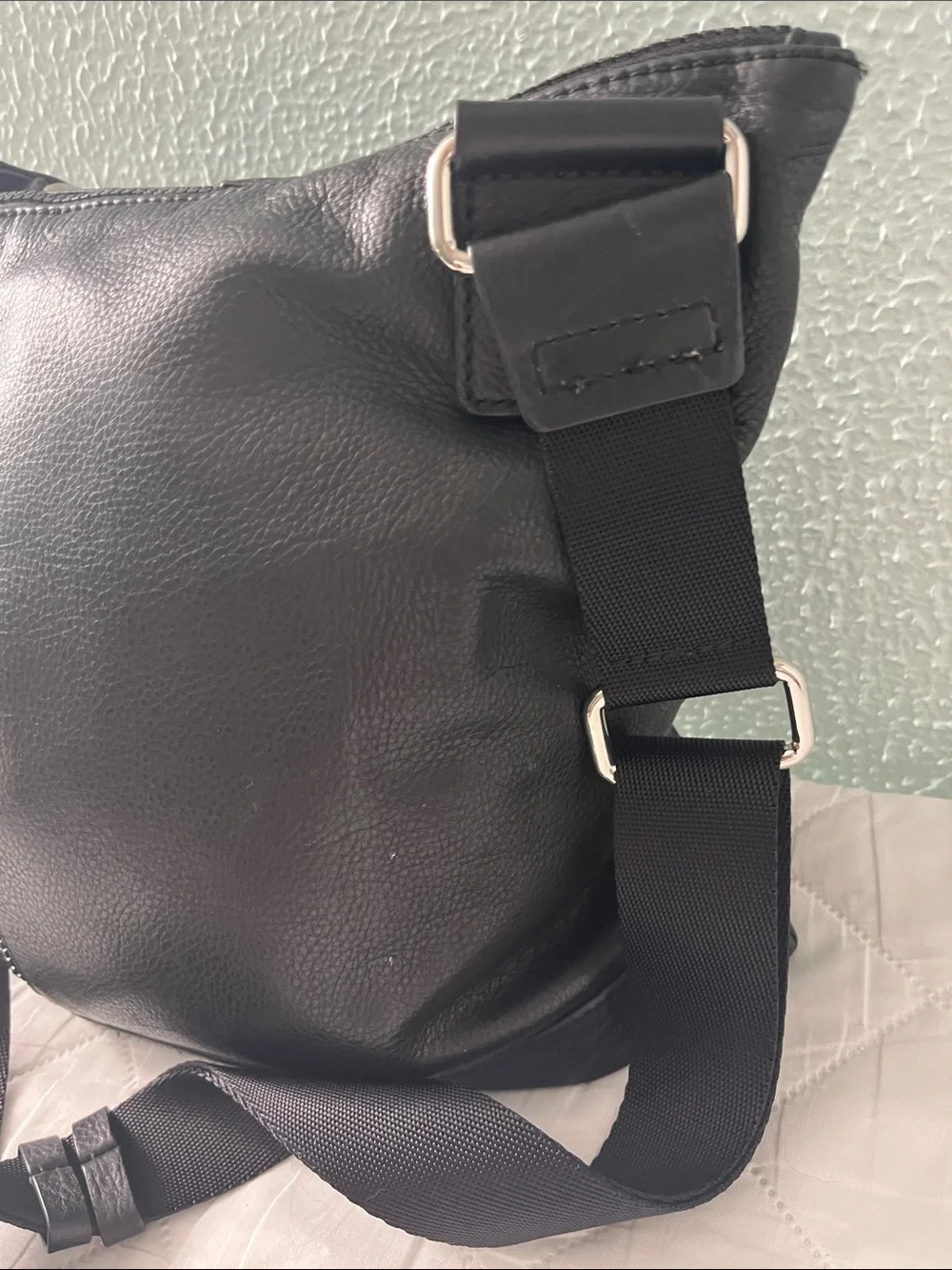 Margot Black Leather Messenger Crossbody with Wide Strap